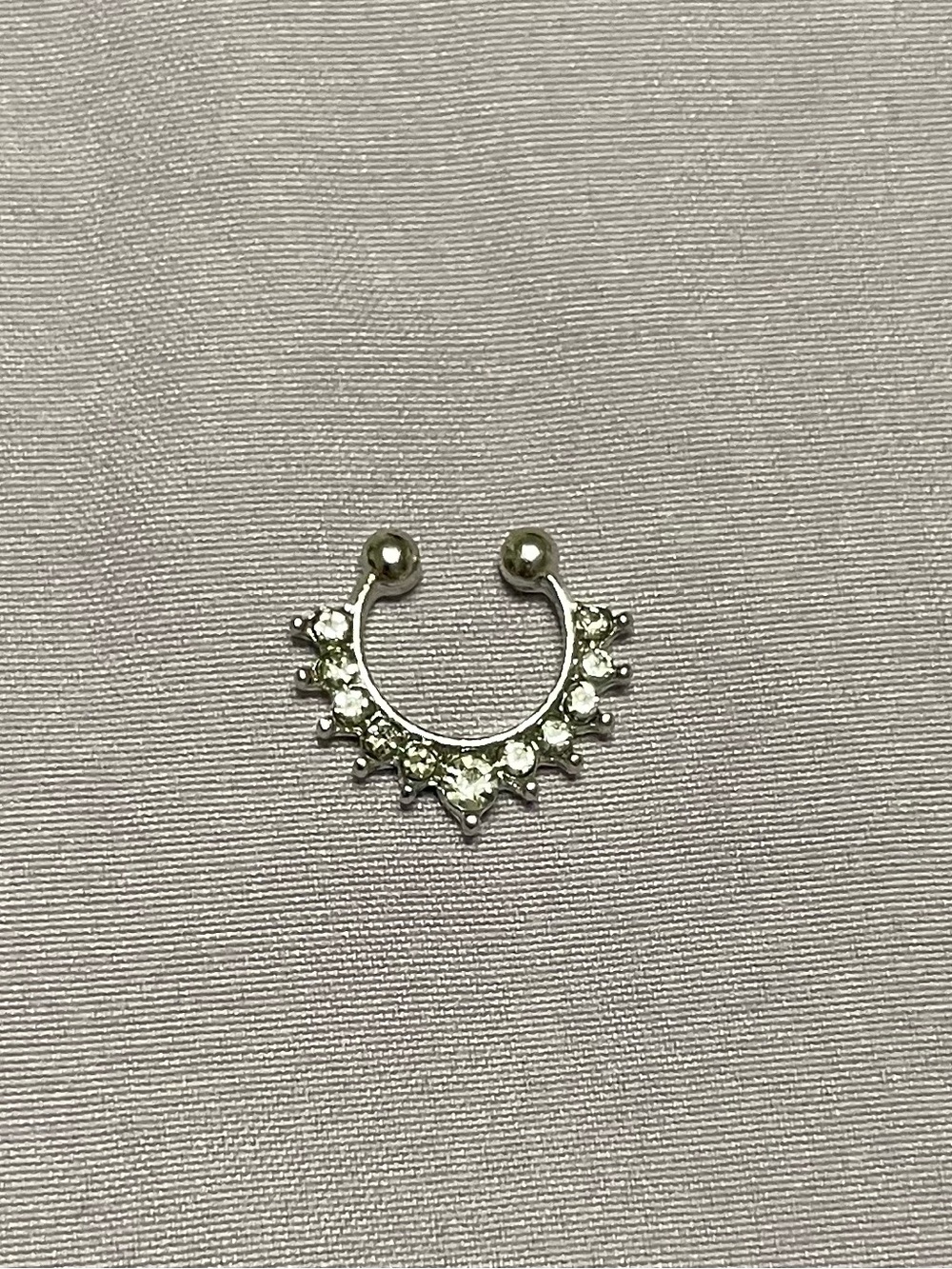 Silver & Diamond Faux Septum Ring Clip On Body Jewelry